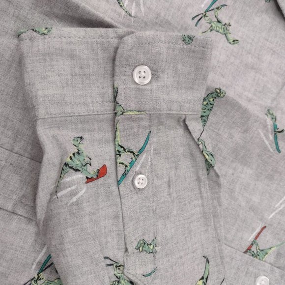 BOYS Dinosaur Shirt Gray Surfing Cat & Jack Button Down Long Sleeve  NWT - Picture 5 of 9